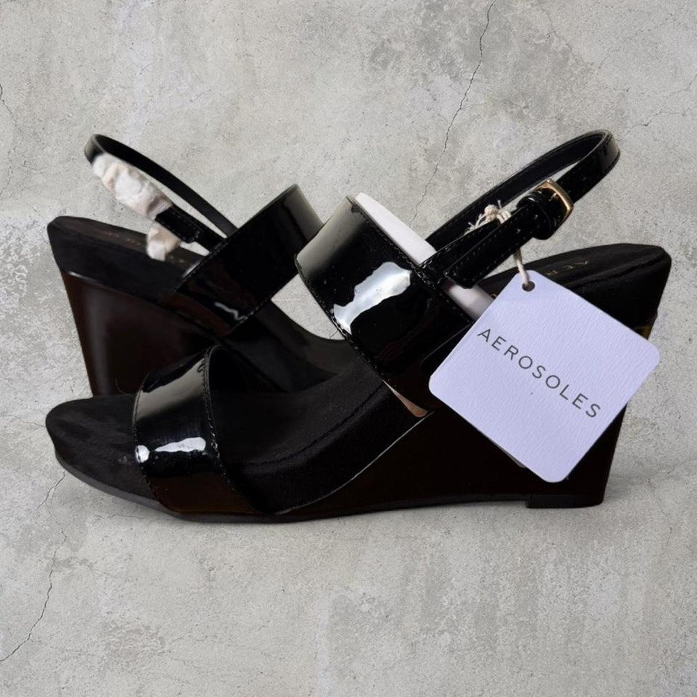 Aerosoles Petra Patent Wedge Sandals Size 10